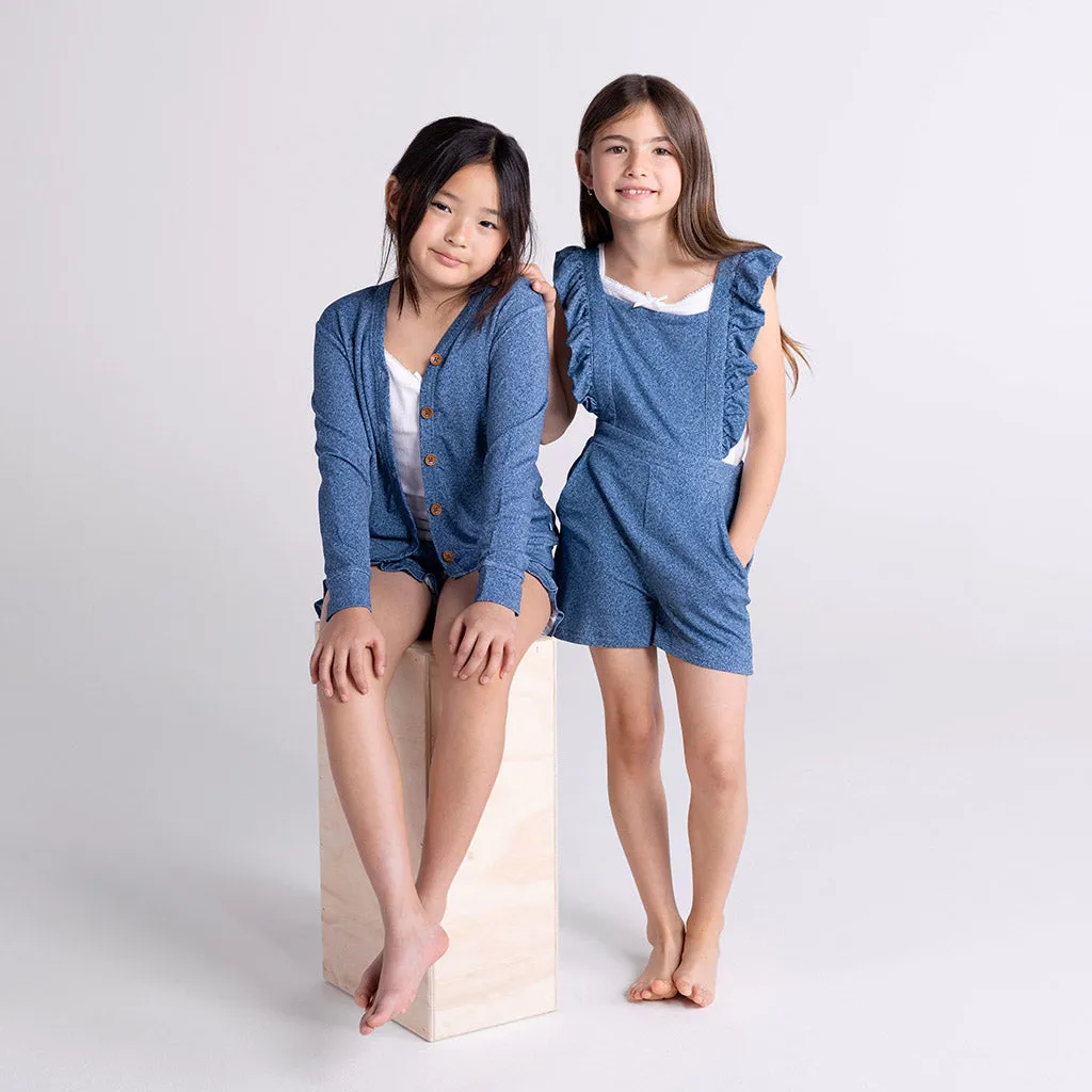 Indigo Denim French Terry Button Cardigan