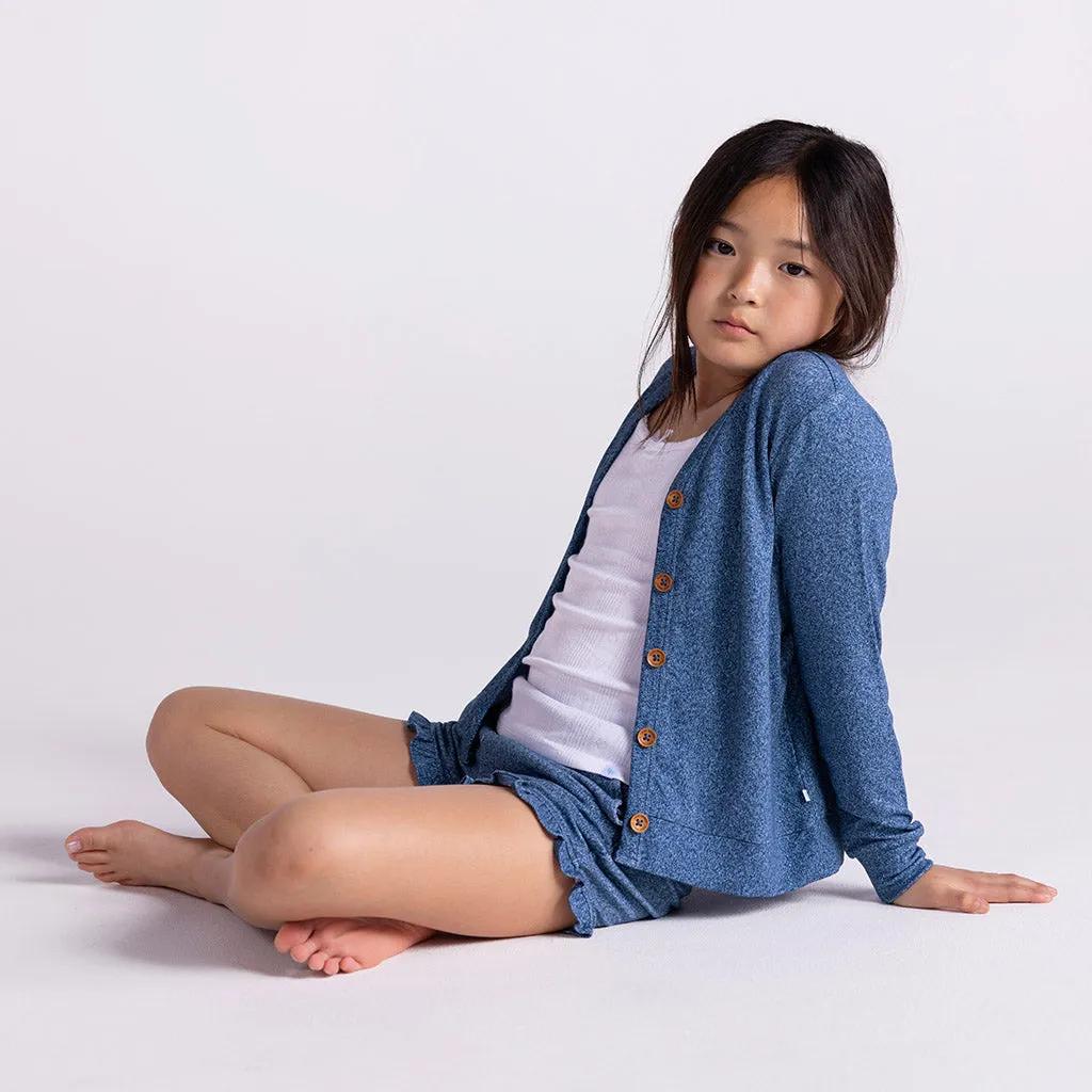 Indigo Denim French Terry Button Cardigan
