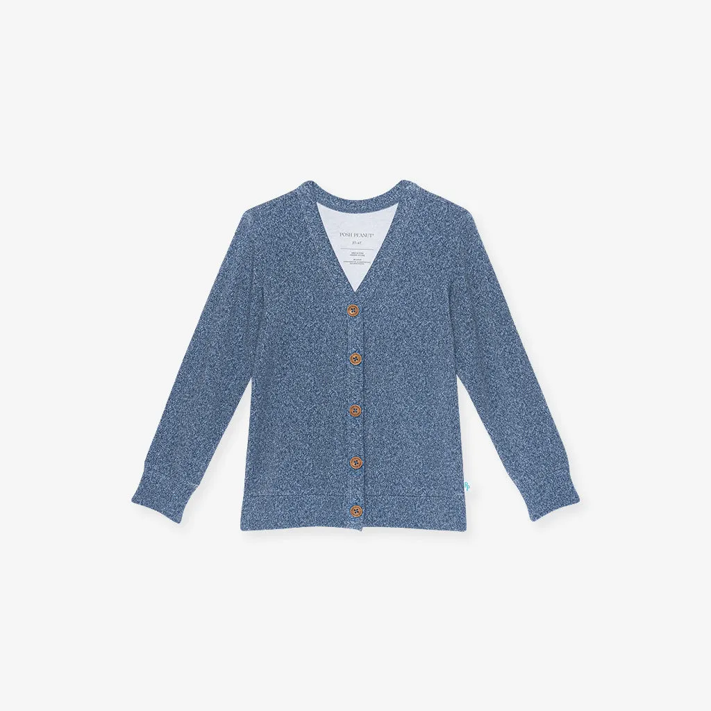 Indigo Denim French Terry Button Cardigan