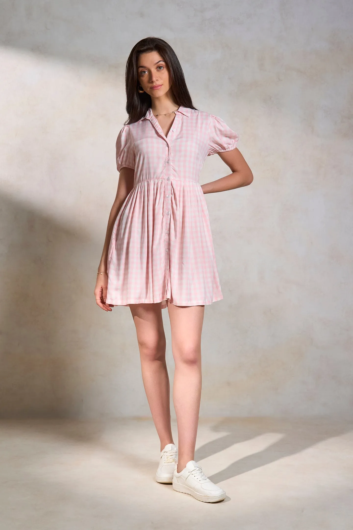 Janet|Checked A-line Dress