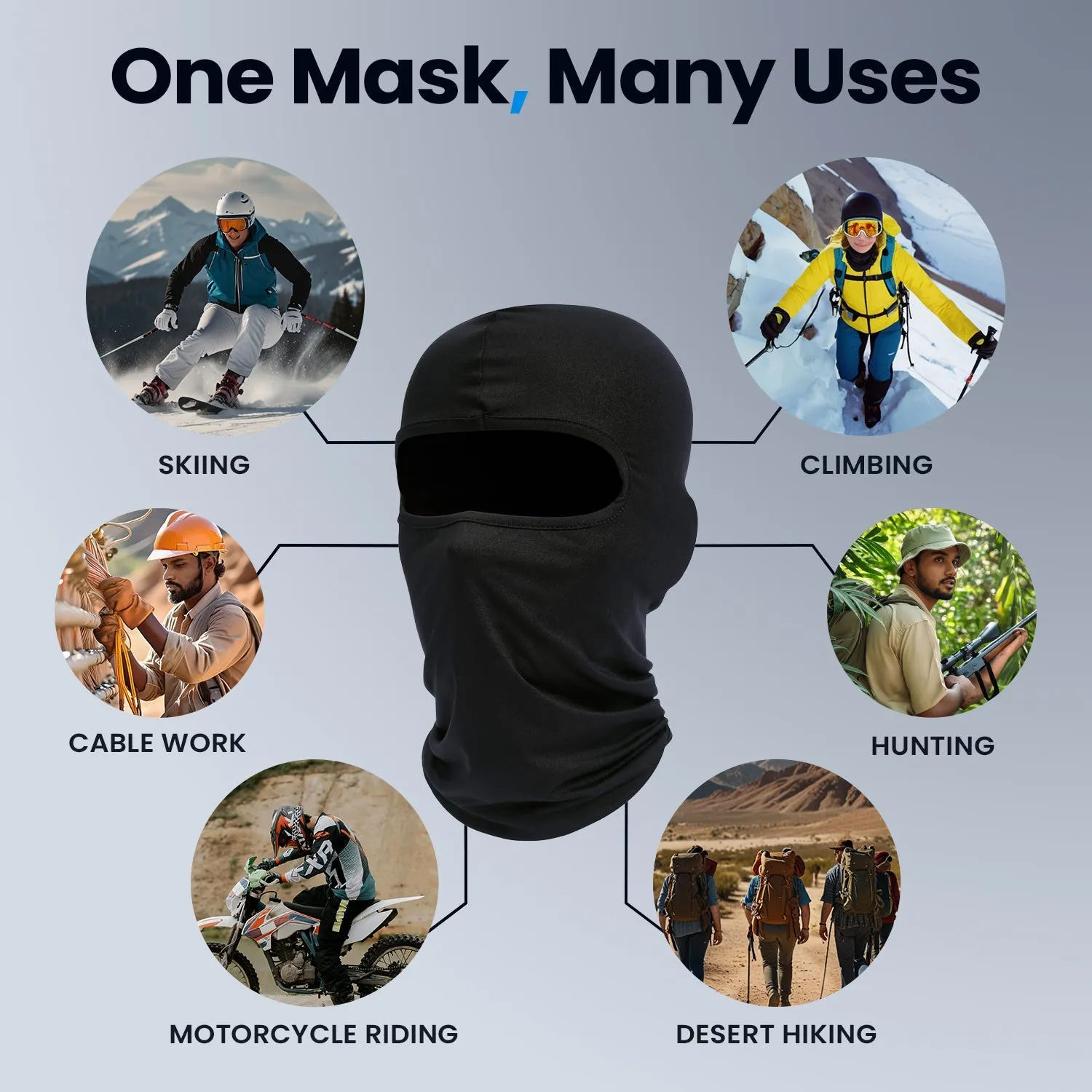 KINGSWAY® Face Mask Balaclava for Bikers, Full Face Cover Riding Gear Bike & Cycling Accessories Helmet Liner for Men Women Save from UV Sun and Dust, 4 Way Stretch, Sweat Absorbing, Black, Pack of 2