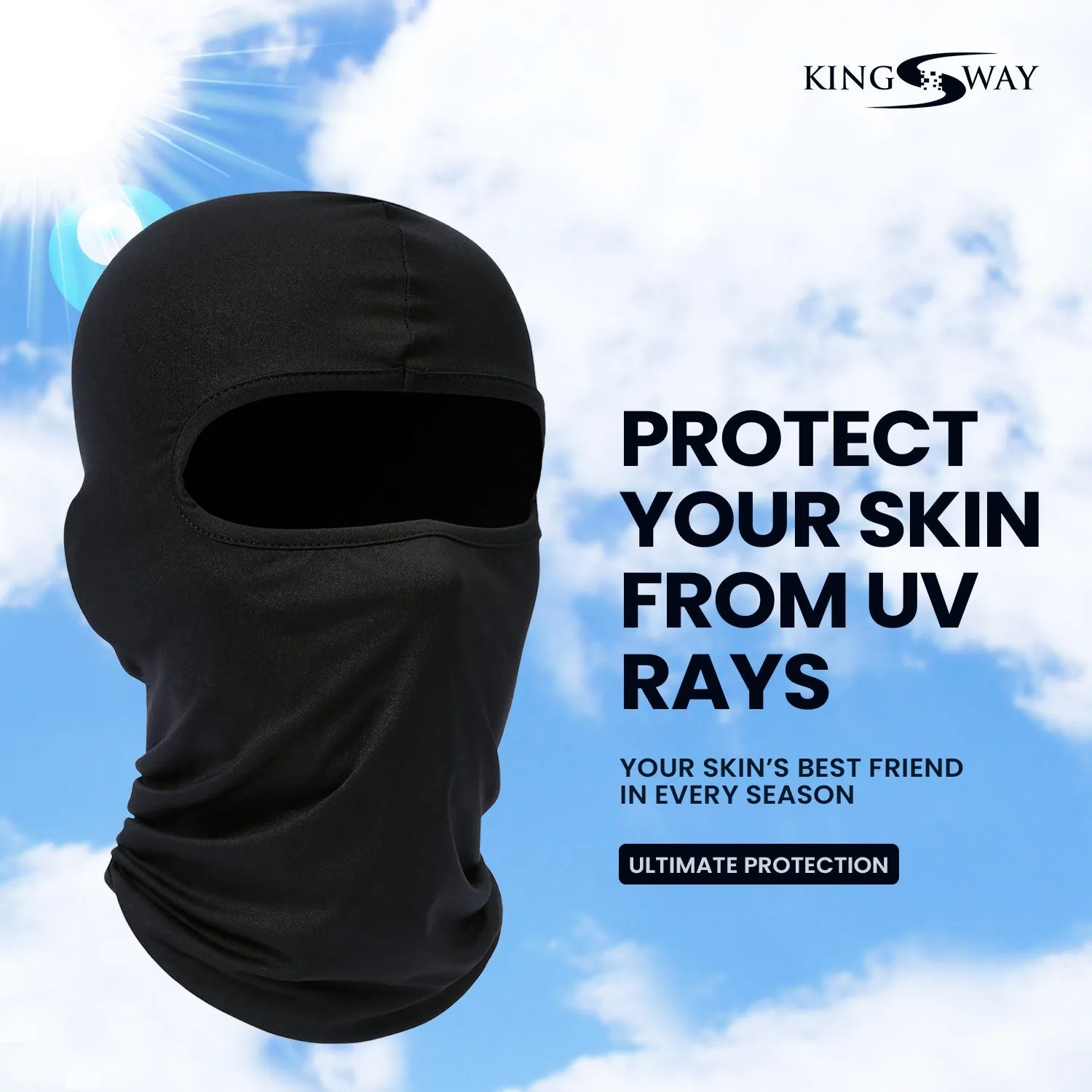 KINGSWAY® Face Mask Balaclava for Bikers, Full Face Cover Riding Gear Bike & Cycling Accessories Helmet Liner for Men Women Save from UV Sun and Dust, 4 Way Stretch, Sweat Absorbing, Black, Pack of 2