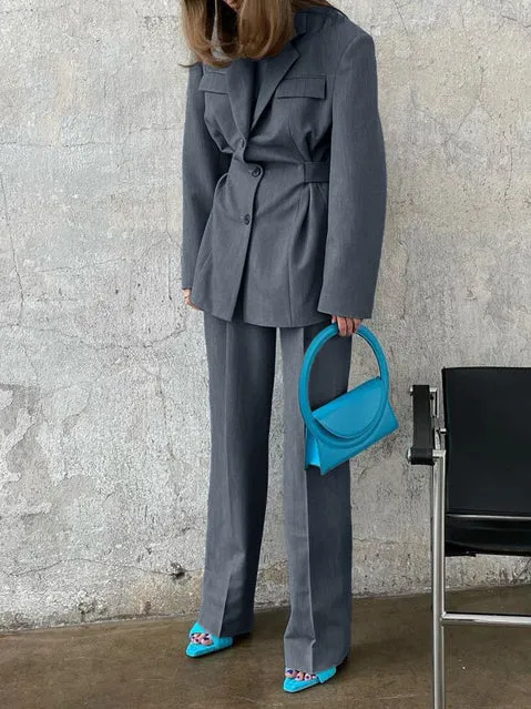 Lapel High Waist Blazer & Long Pant Set