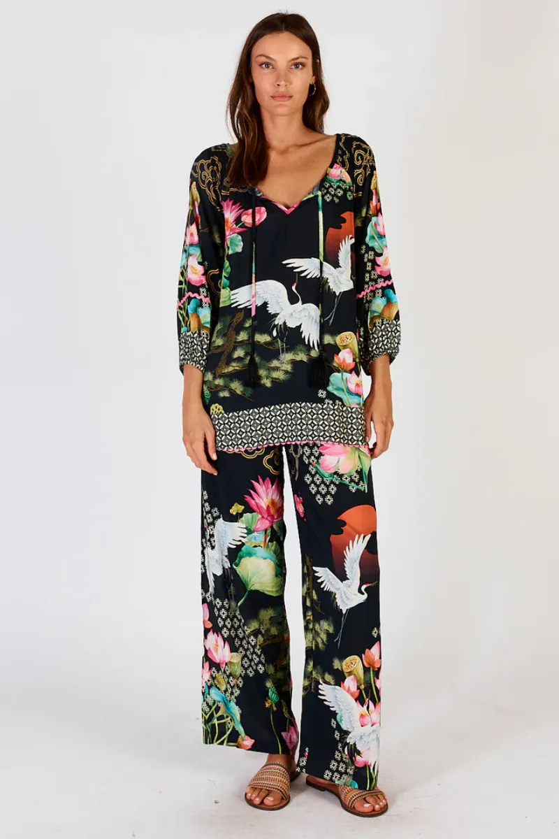 Lula Soul Yoshiko Black Iris Pant Print