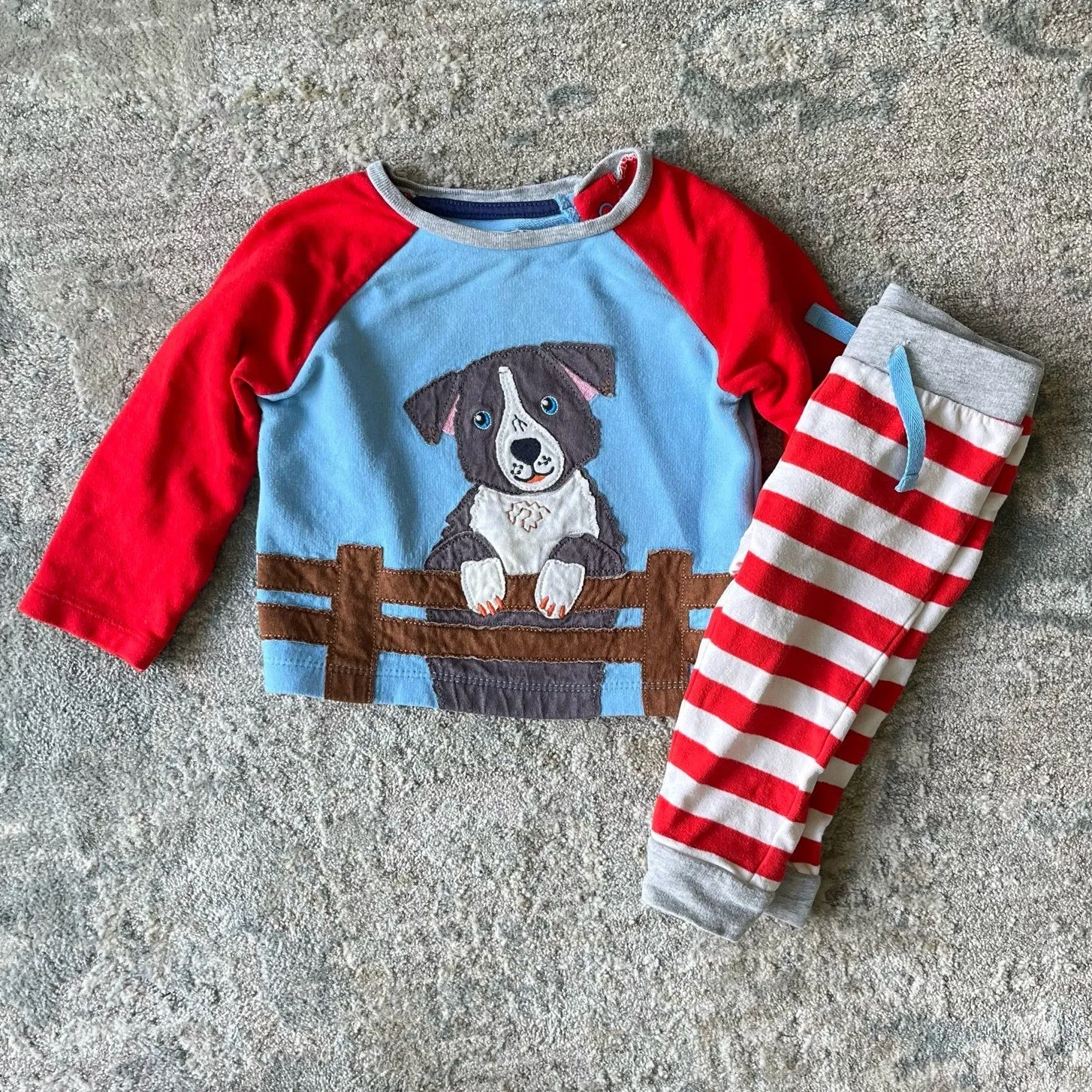 Mini Boden Appliqué Jersey Play Set Ivory/Fire Red Dog 6-9 Months