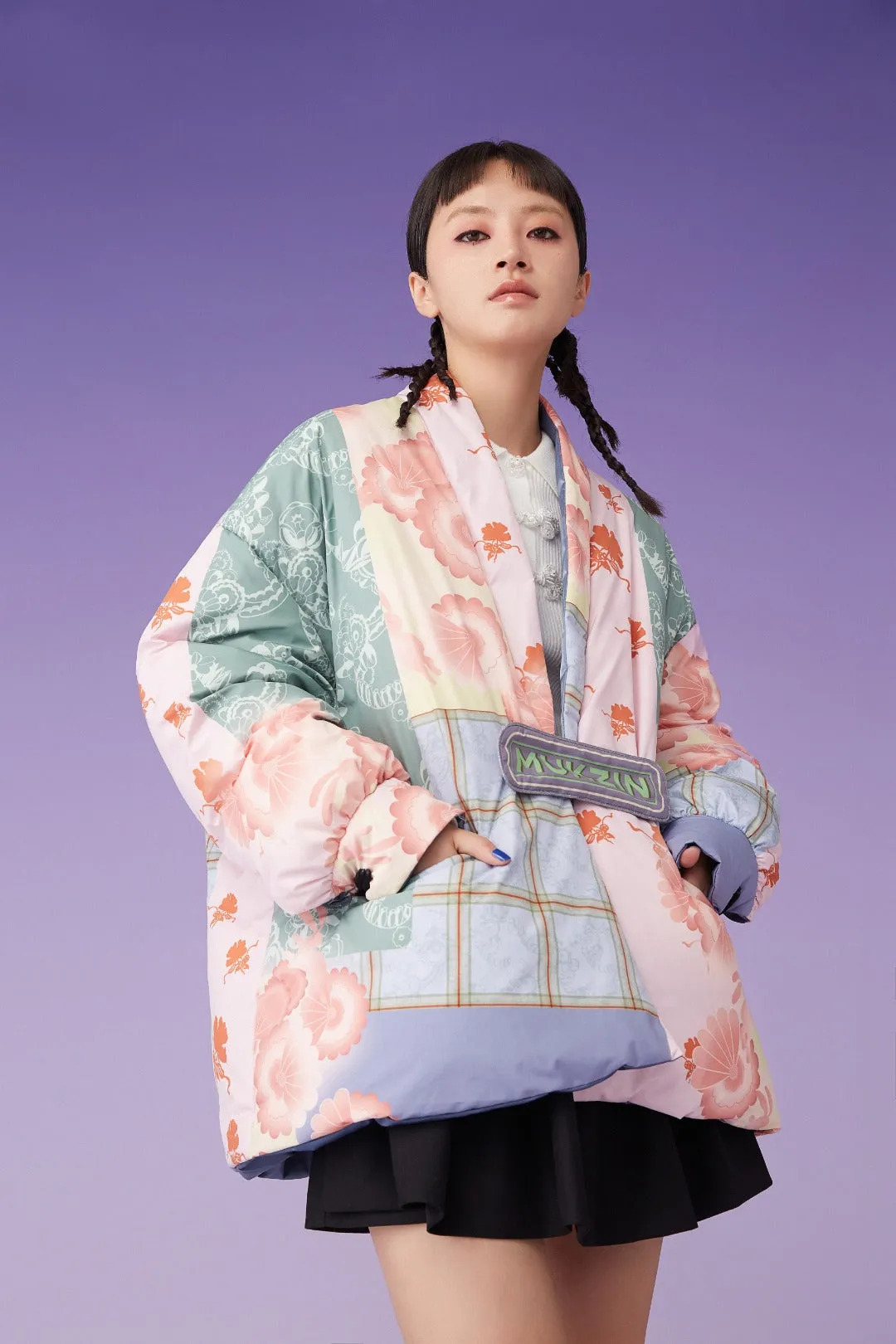 Mukzin | Floral Patchwork Double Side Down Coat
