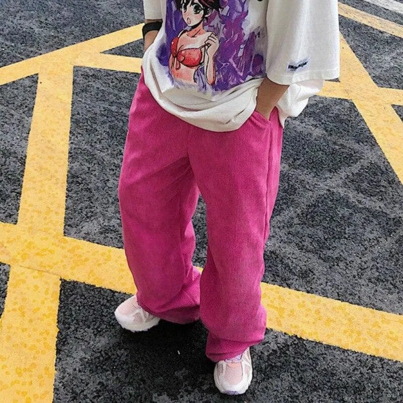 Pink Corduroy Pants With Wide Leg