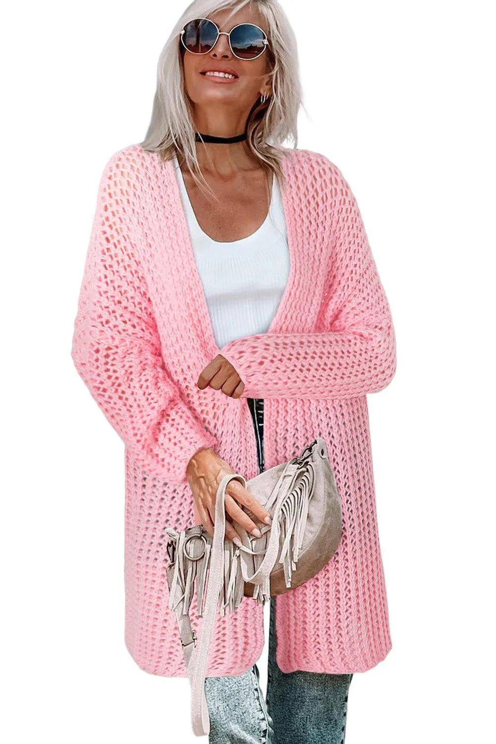 Pink Long Oversized Cardigan