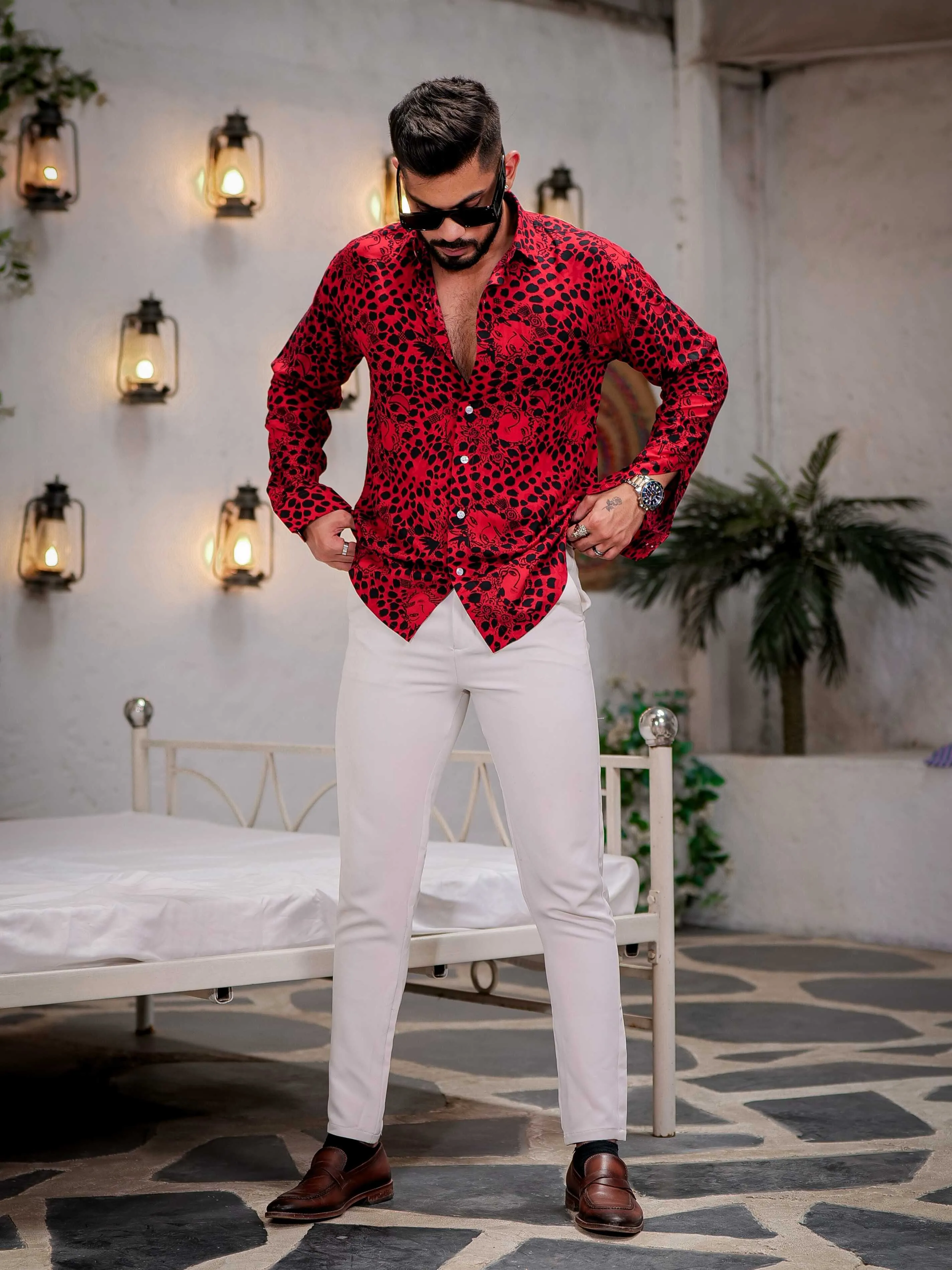 Red Modal Cotton Print Premium Shirt