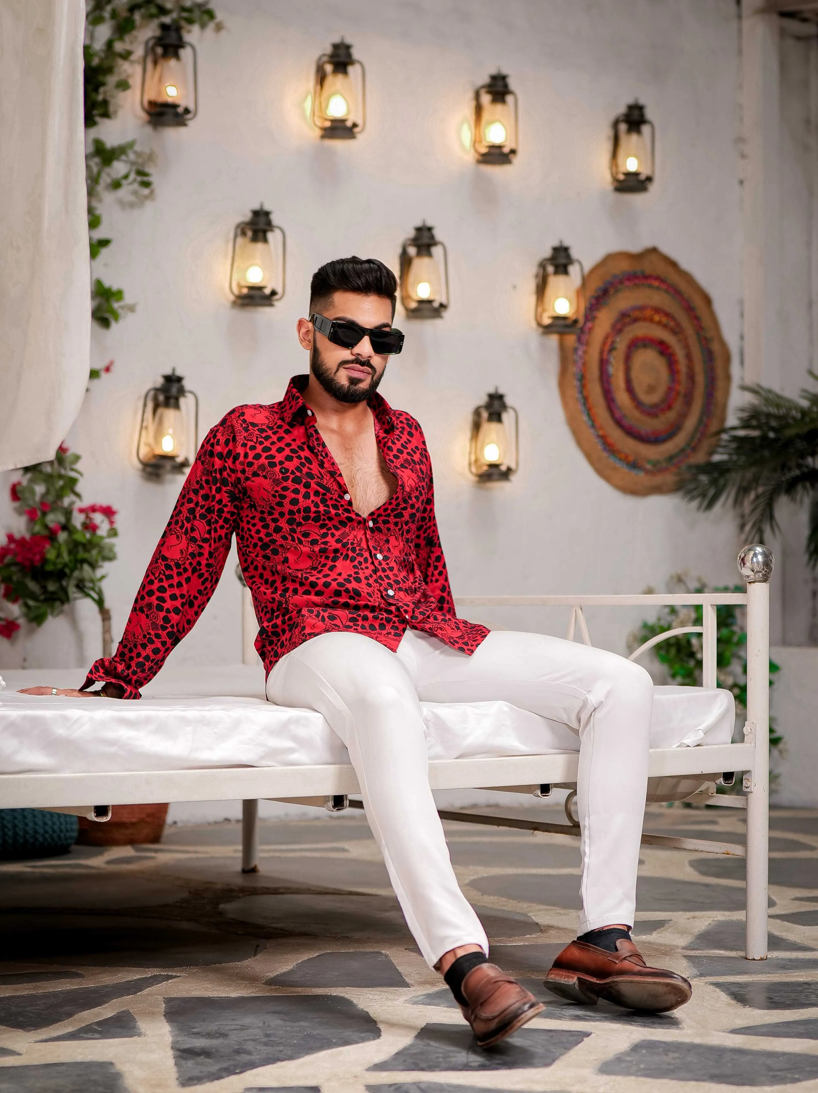 Red Modal Cotton Print Premium Shirt