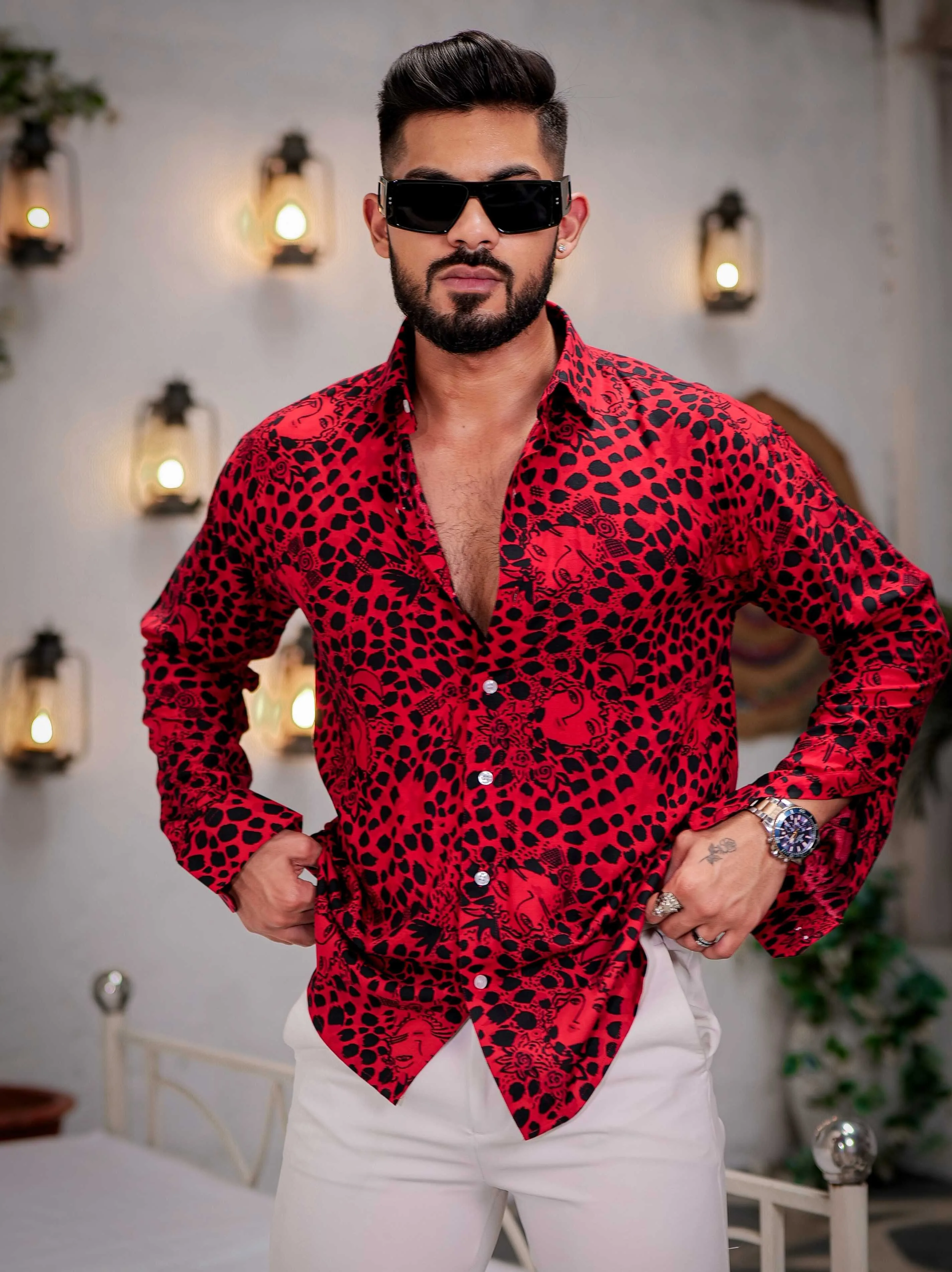 Red Modal Cotton Print Premium Shirt