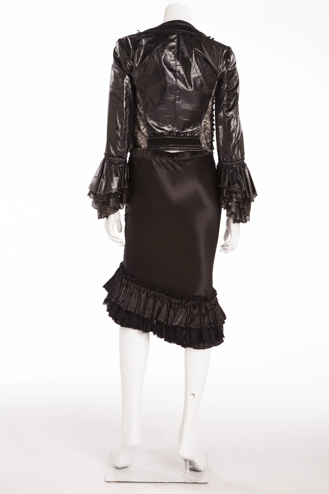 Roberto Cavalli - 2PC Black Lace Jacket and Skirt with Ruffles - IT 40