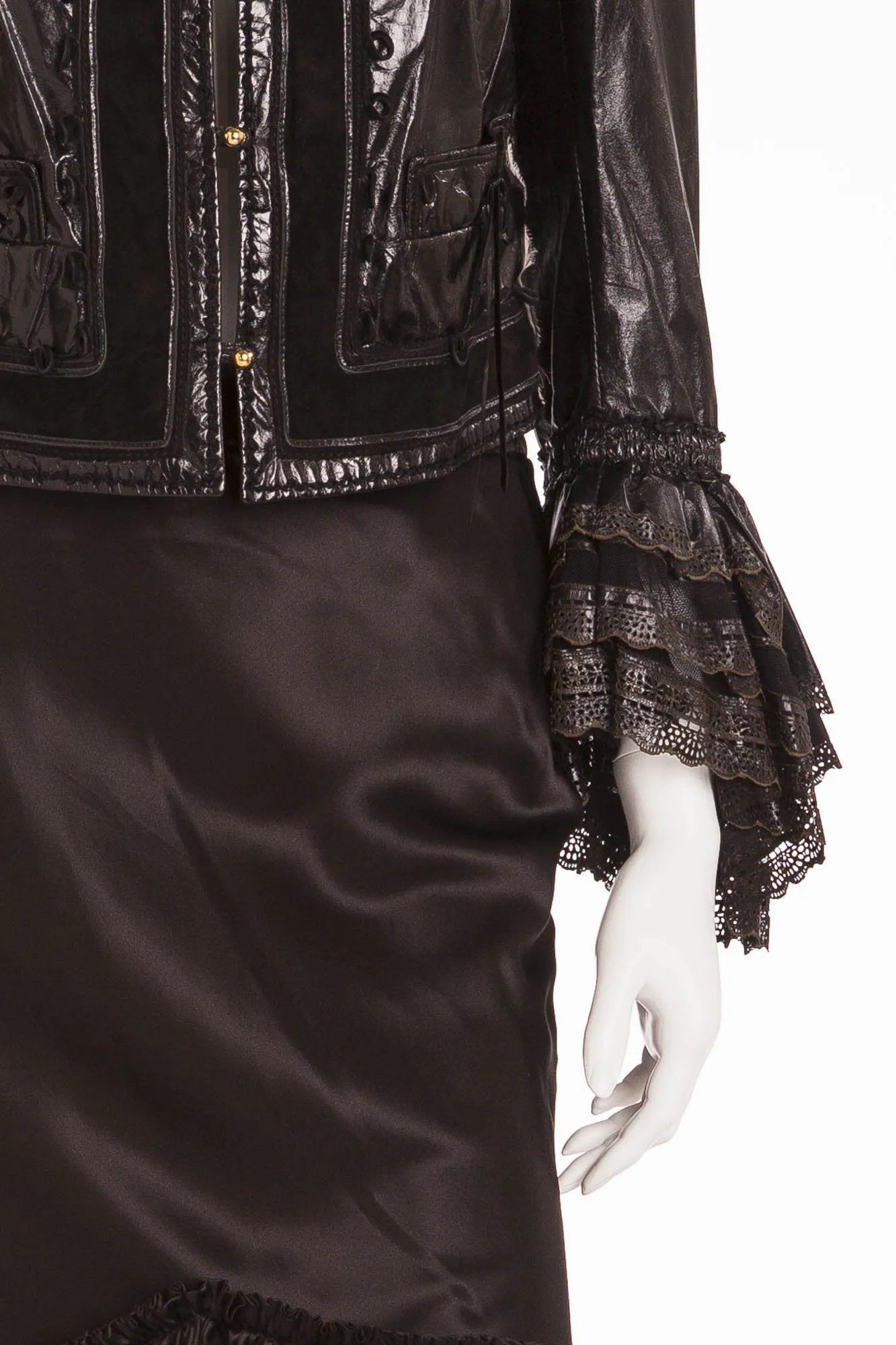 Roberto Cavalli - 2PC Black Lace Jacket and Skirt with Ruffles - IT 40