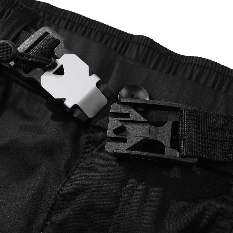 Safari Style Black Plain Pocket Shorts