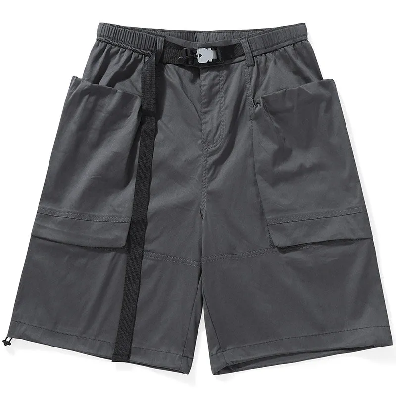 Safari Style Black Plain Pocket Shorts