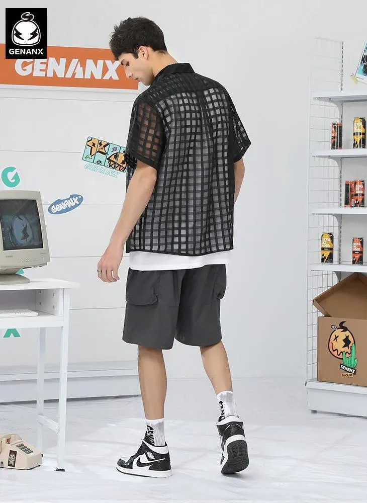 Safari Style Black Plain Pocket Shorts