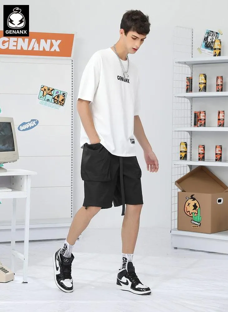 Safari Style Black Plain Pocket Shorts