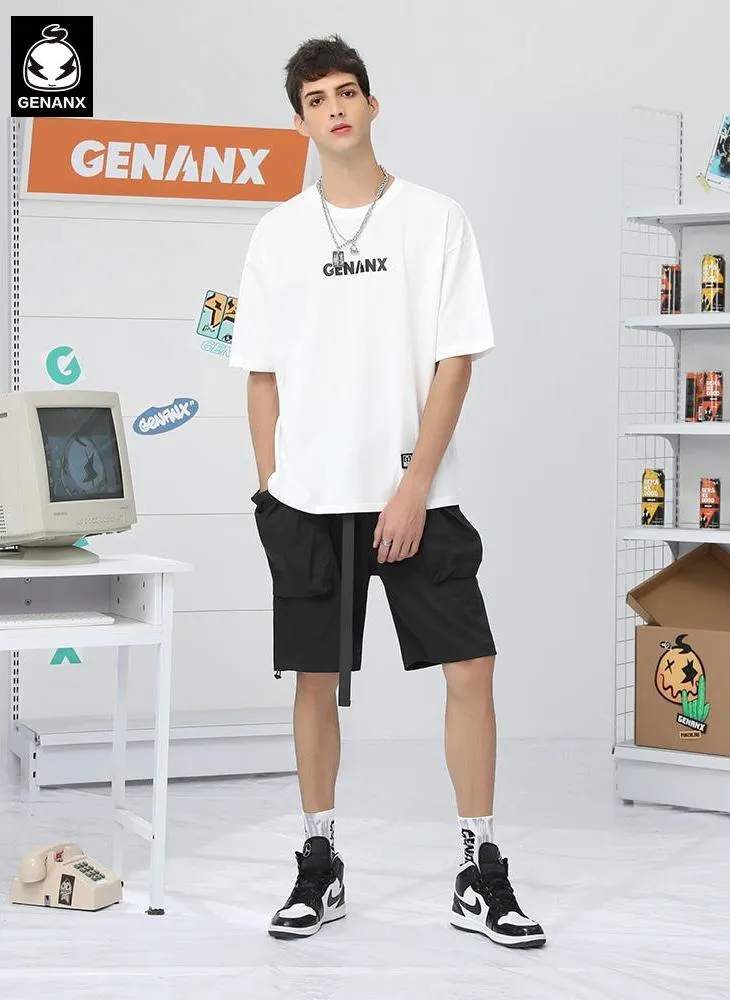 Safari Style Black Plain Pocket Shorts