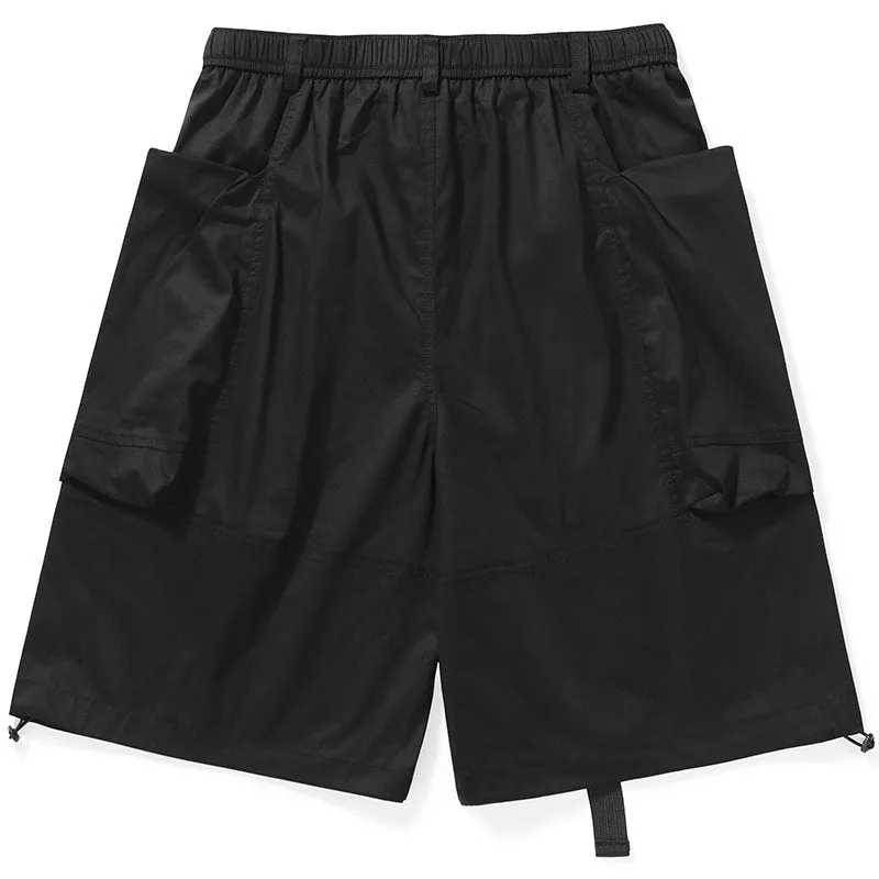 Safari Style Black Plain Pocket Shorts