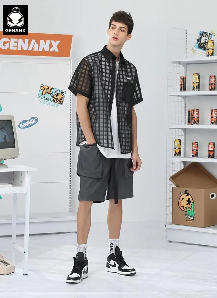 Safari Style Black Plain Pocket Shorts