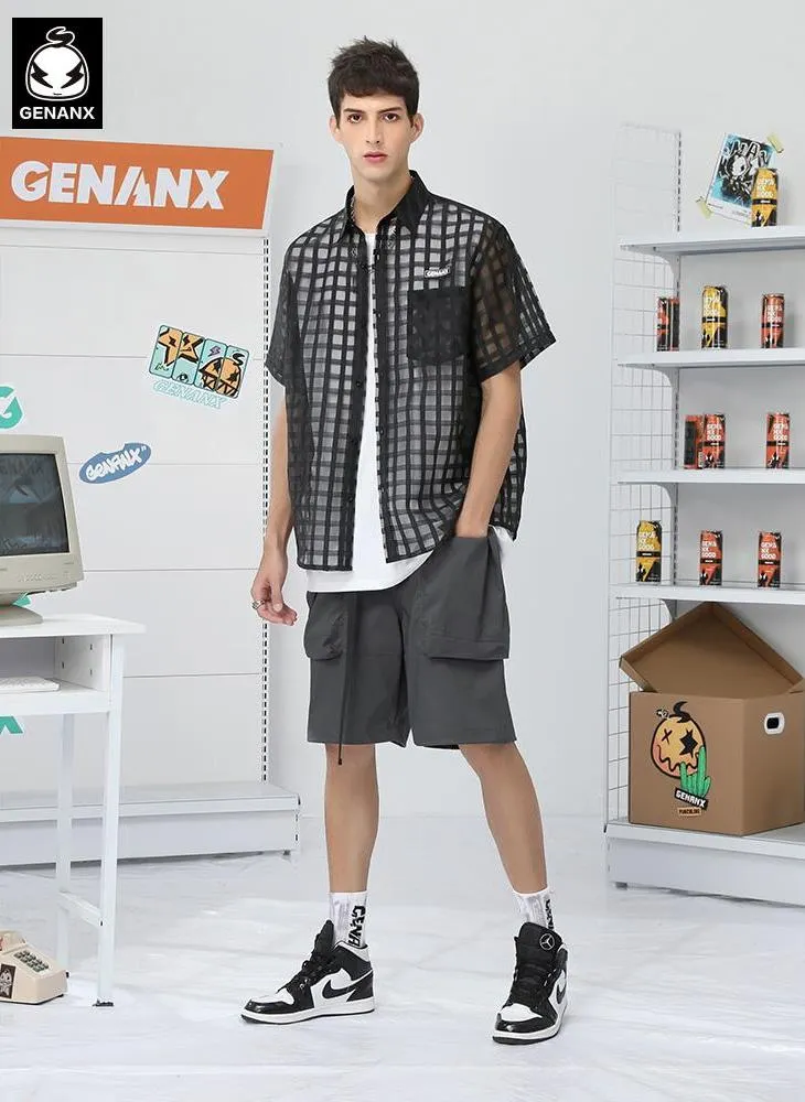 Safari Style Black Plain Pocket Shorts