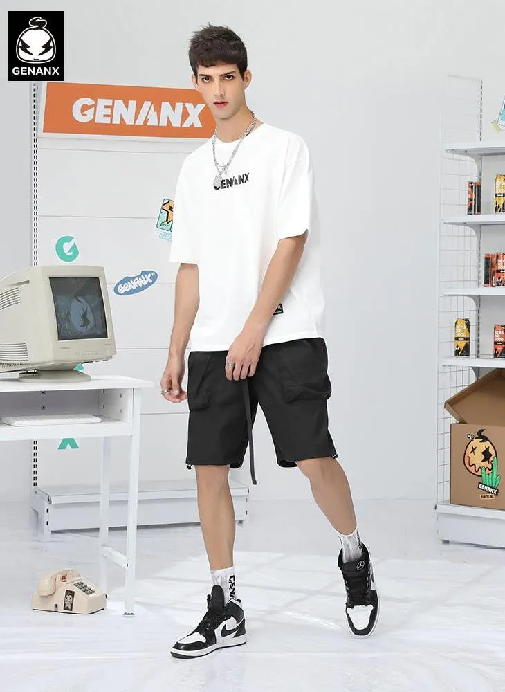 Safari Style Black Plain Pocket Shorts
