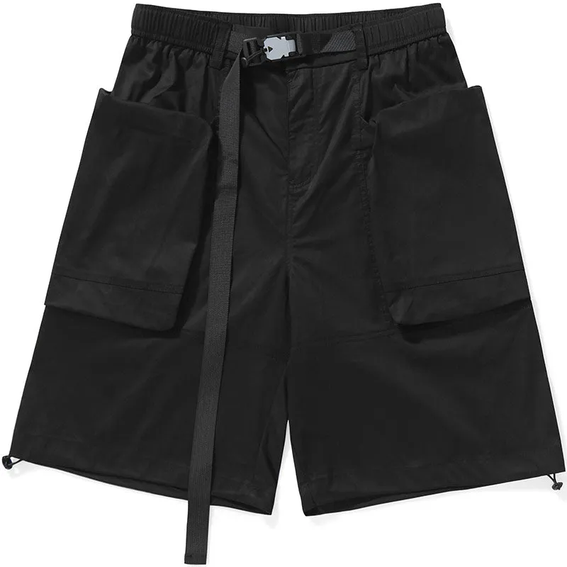 Safari Style Black Plain Pocket Shorts