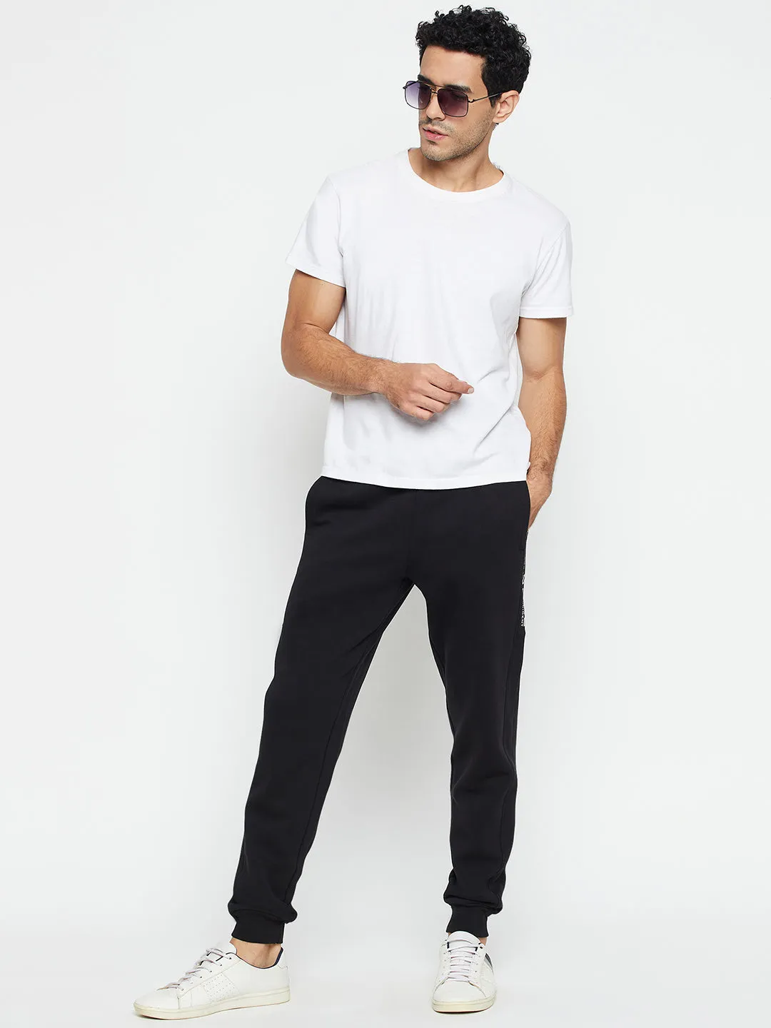 Solid Black Full Length Track Pant for Men