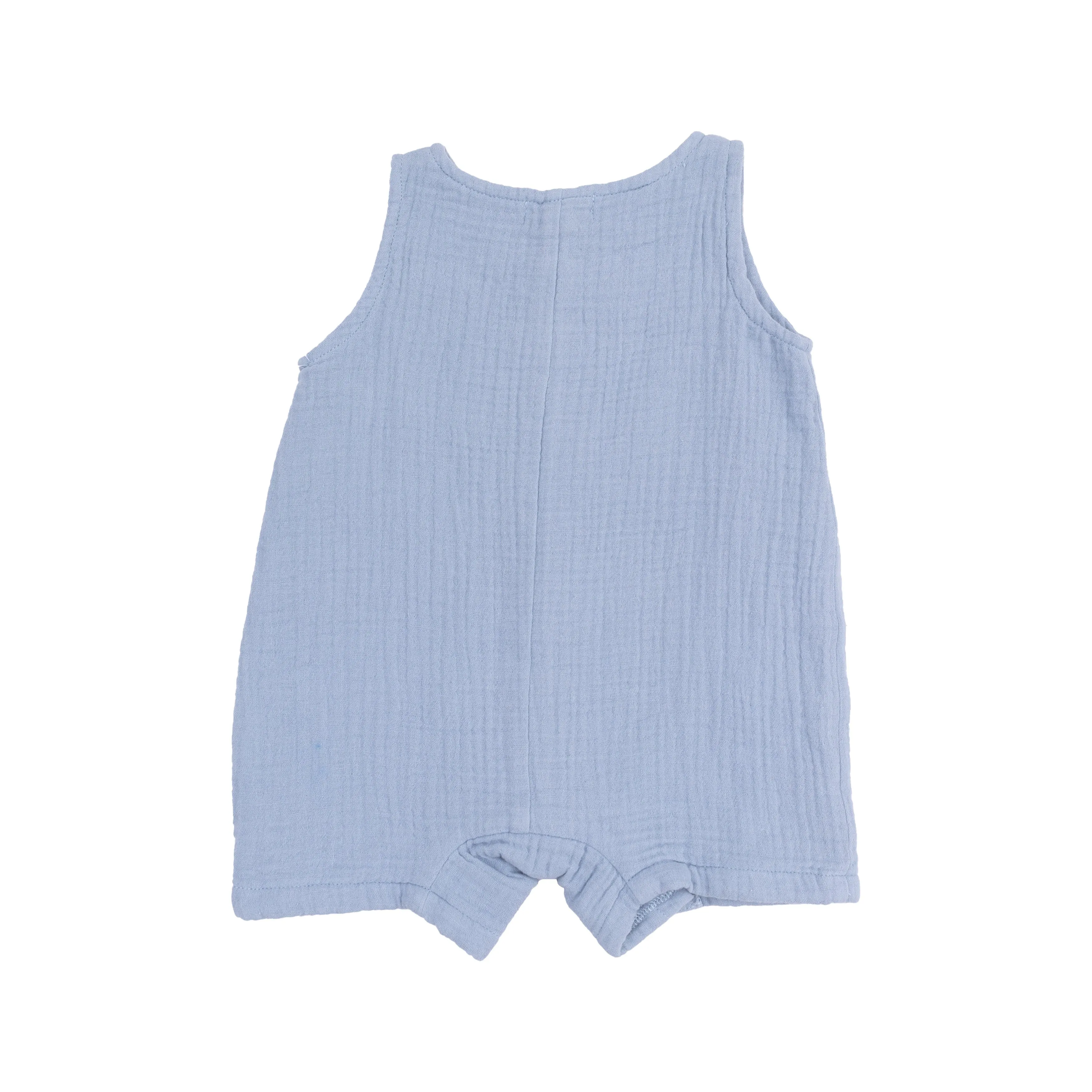 Solid Muslin Dusty Blue Sleeveless Shortie Romper