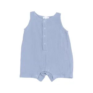 Solid Muslin Dusty Blue Sleeveless Shortie Romper