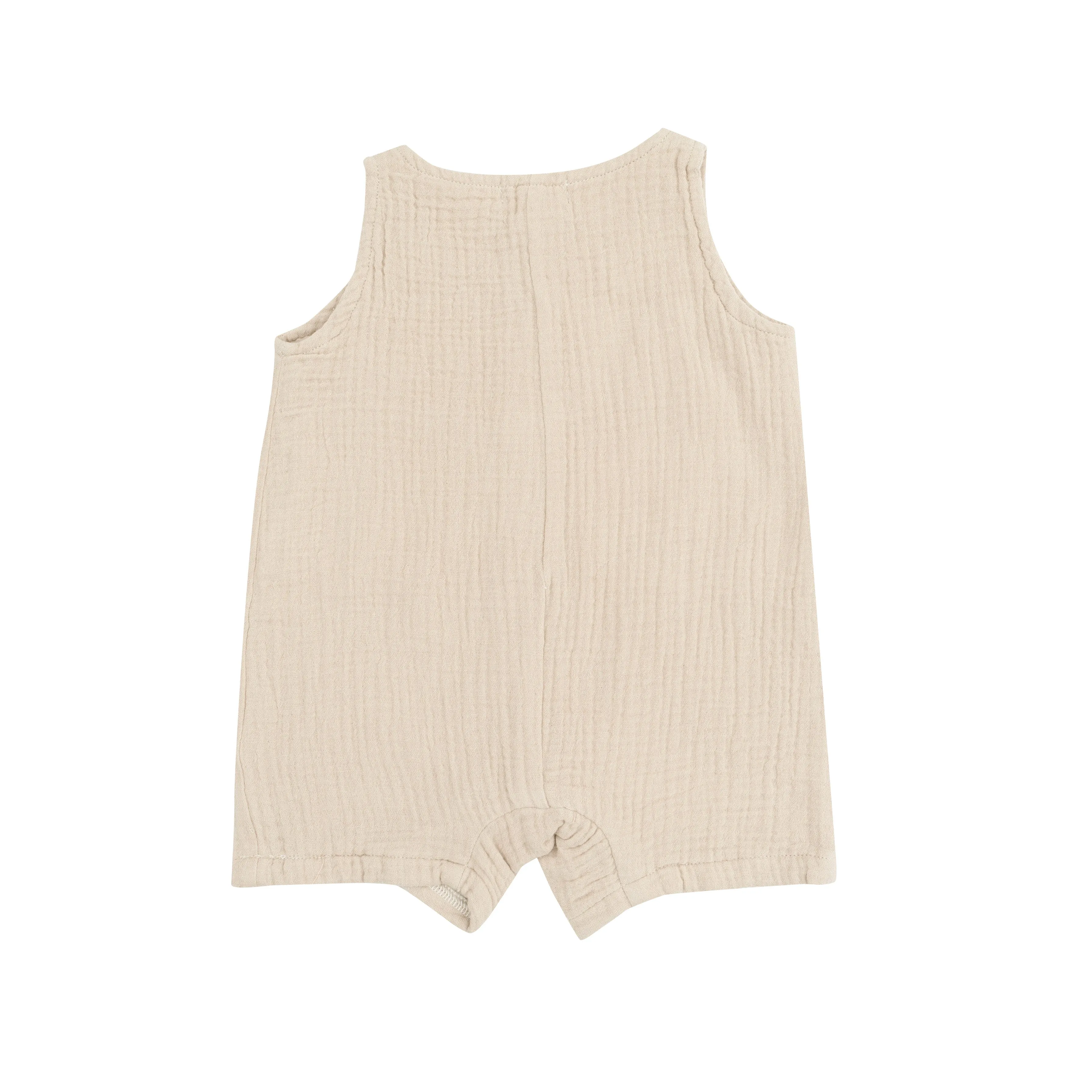 Solid Muslin Oxford Tan Sleeveless Shortie Romper
