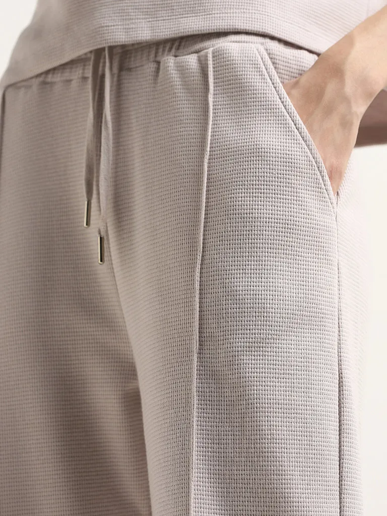 Studiofit Lilac Textured High-Rise Cotton Track Pants