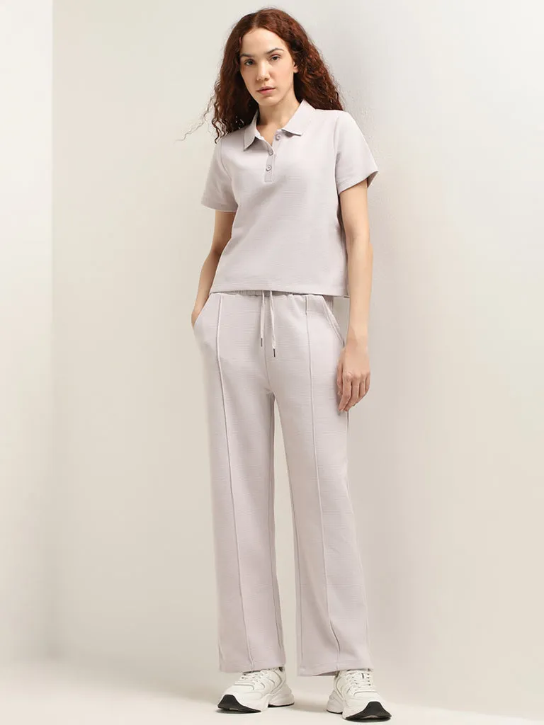 Studiofit Lilac Textured High-Rise Cotton Track Pants