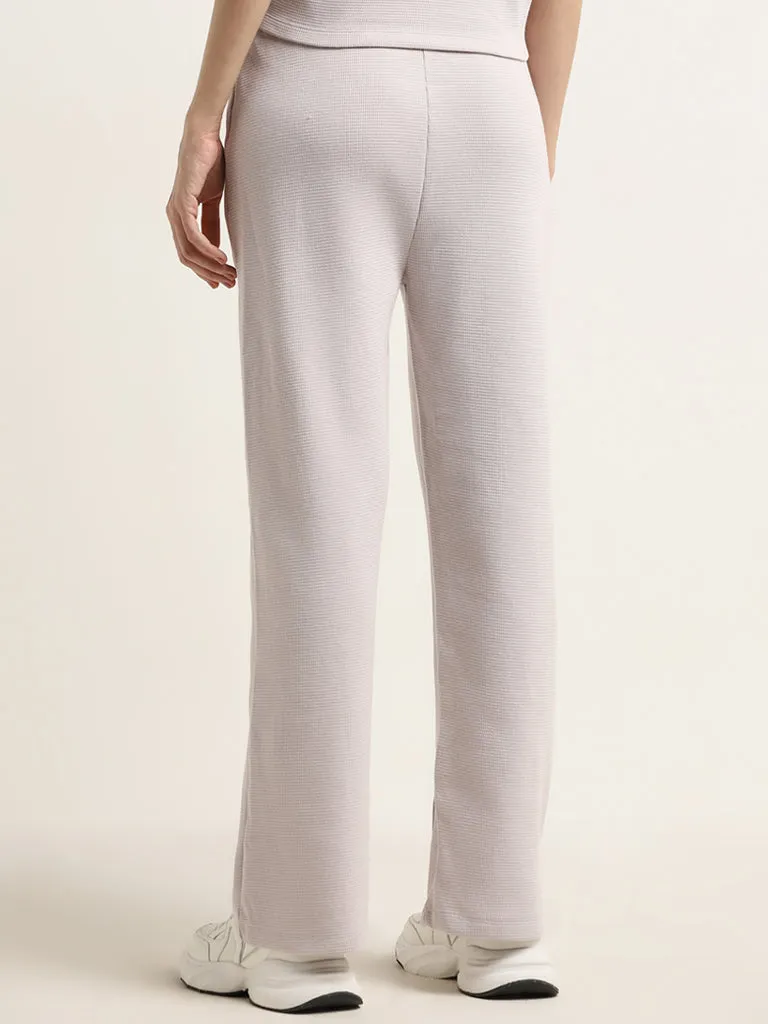 Studiofit Lilac Textured High-Rise Cotton Track Pants