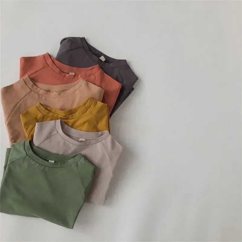Summer Kids T-shirts Girl Clothes Short Sleeve Solid Color Tee 1-7 Years Old for Toddler Boys Boys Sports T-shirt Cotton Unisex