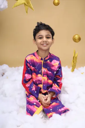 Whisper OF The Dusk Purple Kurta and Off-White Pants Set for Boys