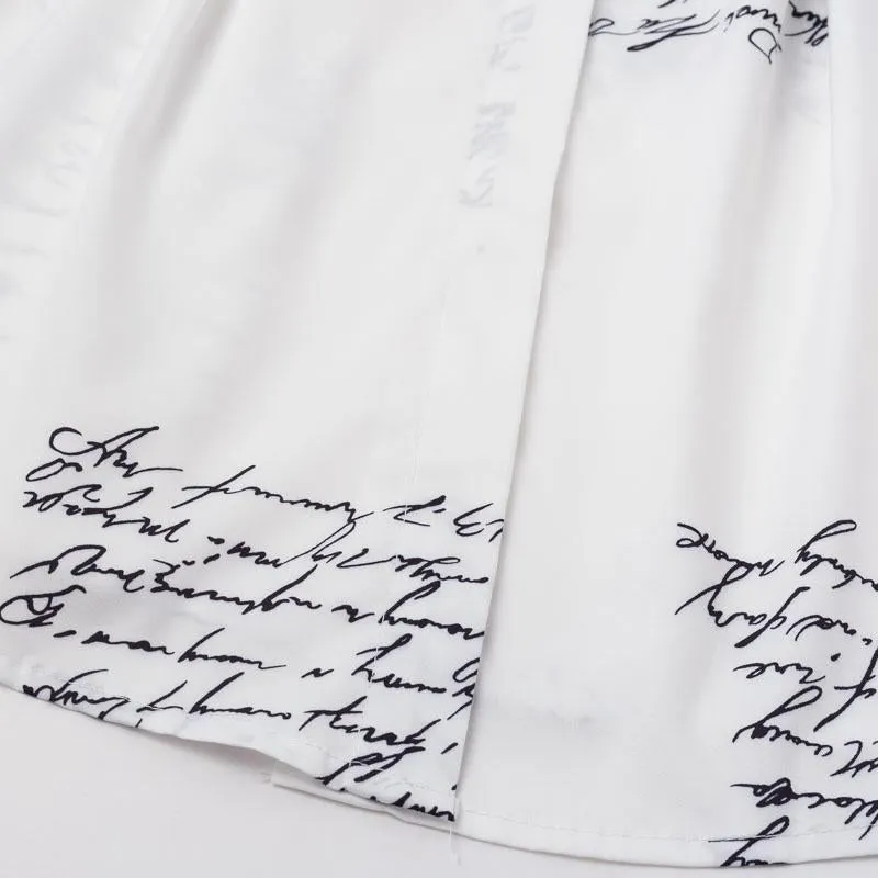 White Letter Print Mini Shirt Dress