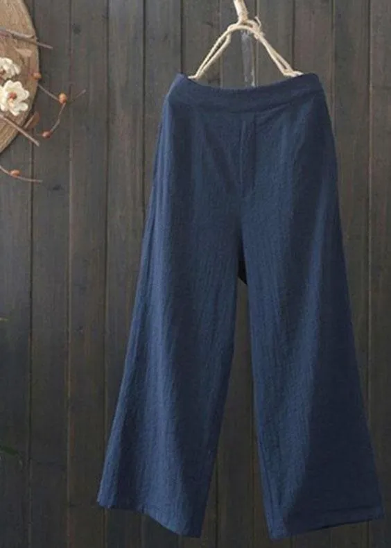 Women High Elastic Waist Loose Cotton Wide Leg Pants with Pockets