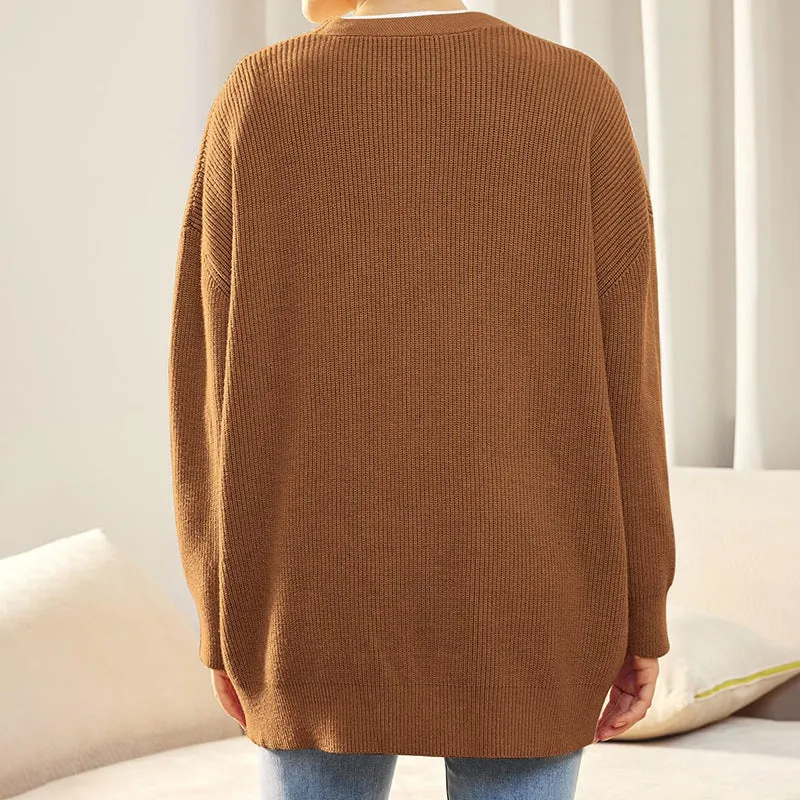 Women's knited v neck button down cardigan daily fall outfits