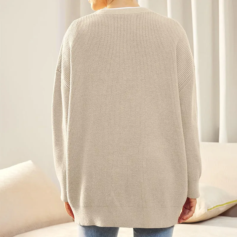 Women's knited v neck button down cardigan daily fall outfits
